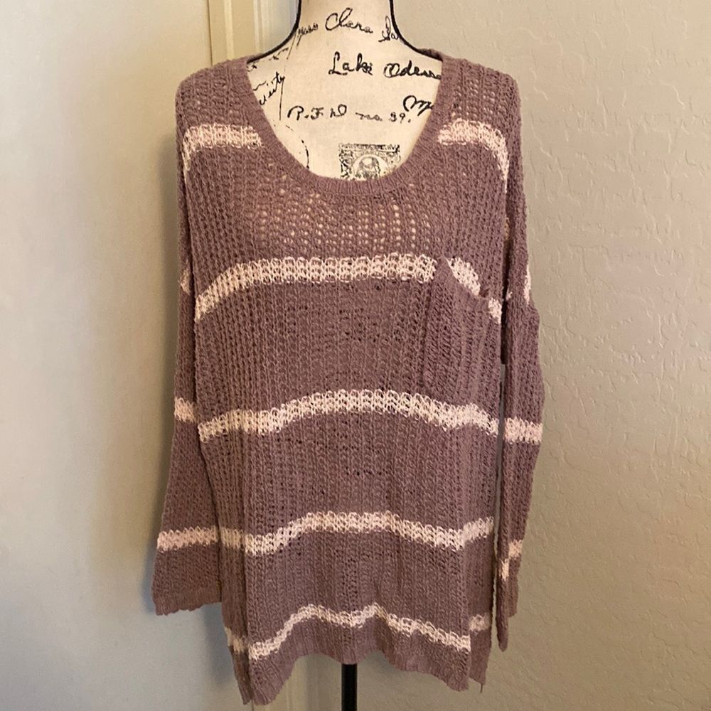 Free People Stripe Design Pullover Sweater Boho Casual Cozy